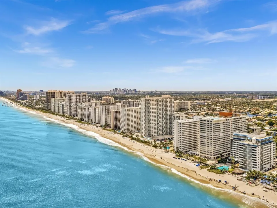 Oceanfront condo towers along the Galt Ocean Mile in Fort Lauderdale at golden hour